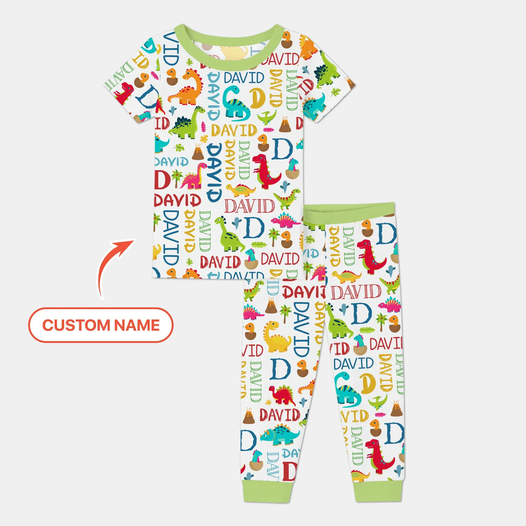 Personalized Fantasy Dinosaur Word Bamboo Two Piece Short Sleeve Pajama Set