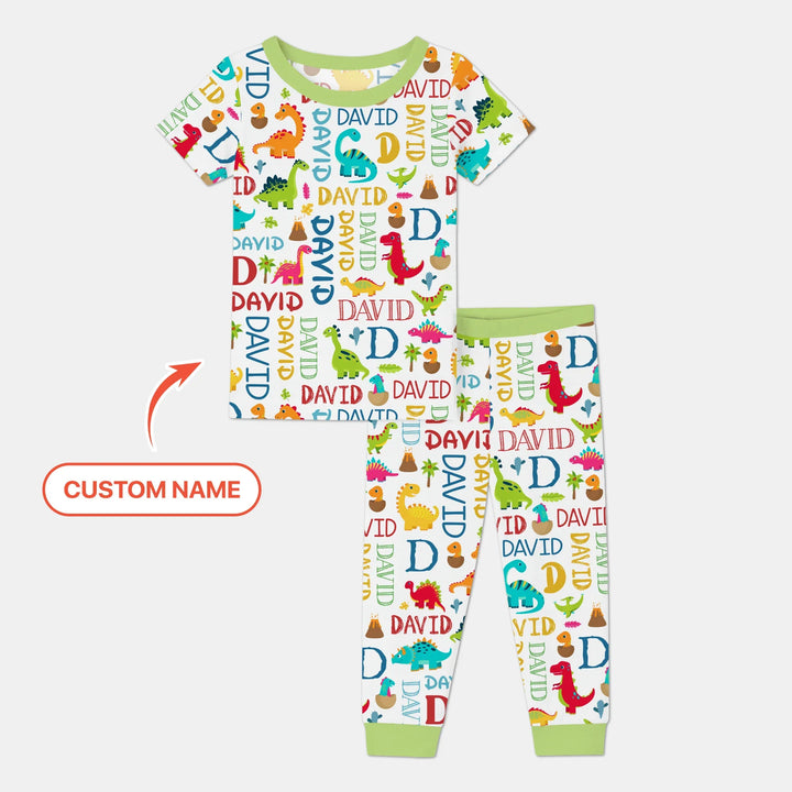 Personalized Fantasy Dinosaur Word Bamboo Two Piece Short Sleeve Pajama Set