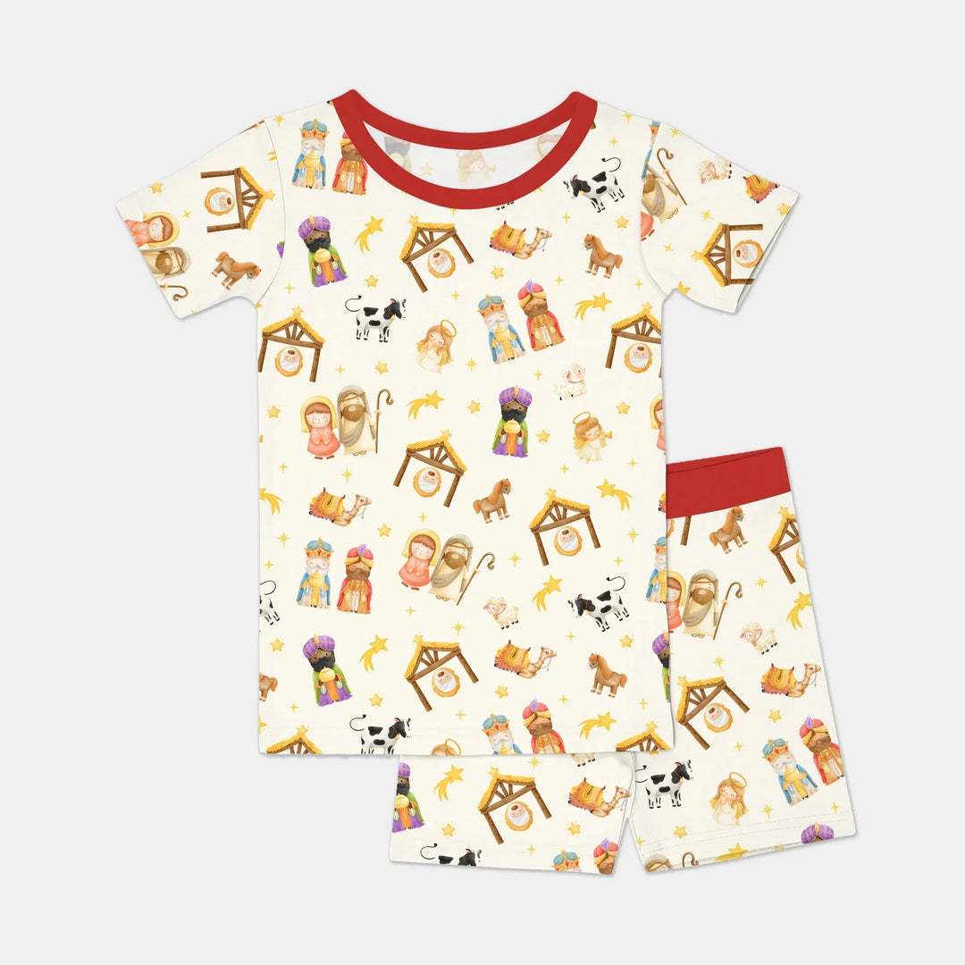 Away In A Manger Bamboo Two Piece Short Sleeve Shorts Pajama Set