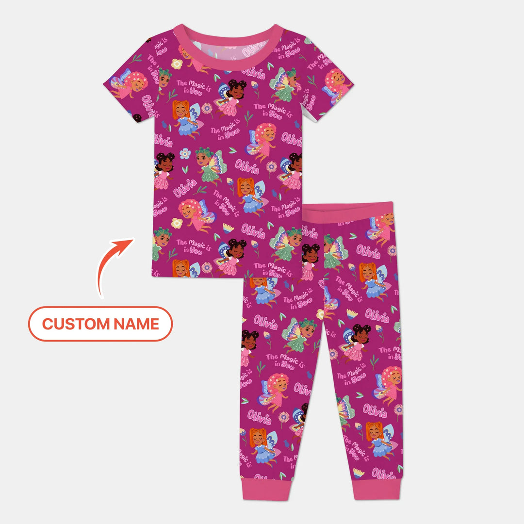 Custom Name Little Garden Fairy Bamboo Two Piece Short Sleeve Pajama Set