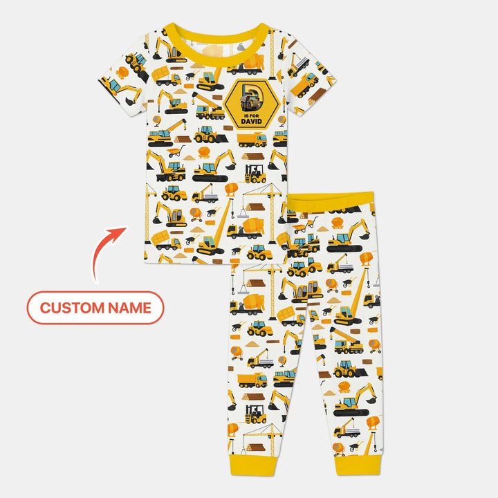 Custom Name Construction Initials Bamboo Two Piece Short Sleeve Pajama Set