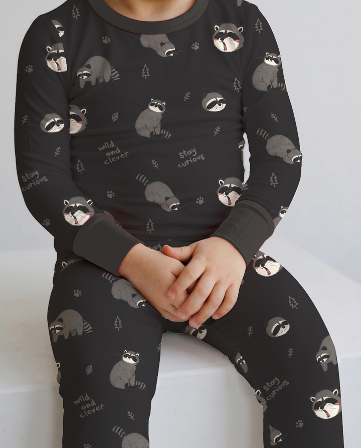 Wild And Clever Raccoons Bamboo Two Piece Long Sleeve Pajama Set