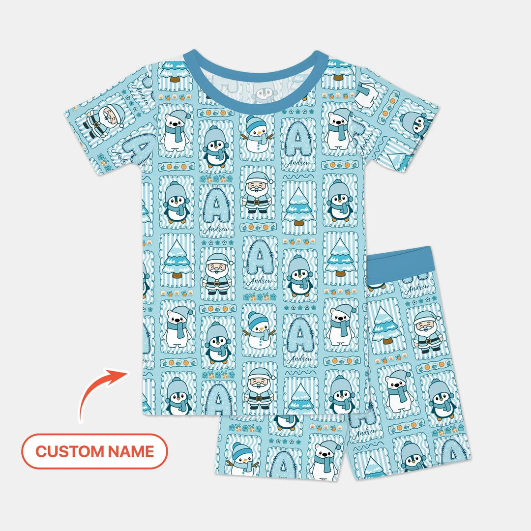 Custom Name Winter Wonderland Bamboo Two Piece Short Sleeve Shorts Pajama Set
