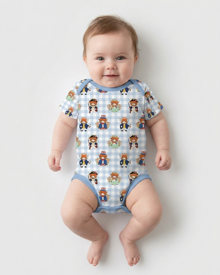 Patriotic 4th of July Highland Cow Bamboo Bodysuit