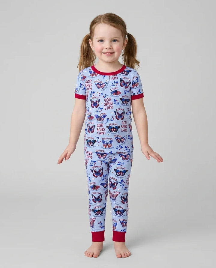 God Says I Am - Liberty Wings Custom Name Bamboo Two Piece Short Sleeve Pajama Set
