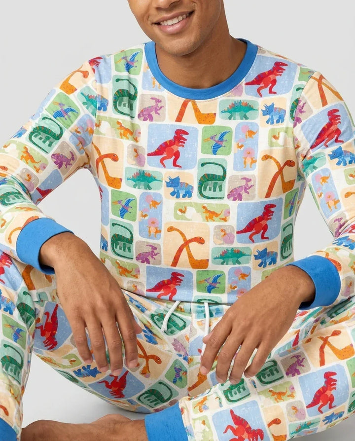 Rainbow Dino Friends Family Matching Bamboo Men's Pajama Set