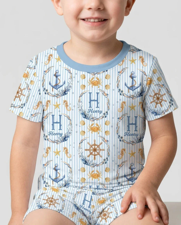 Bon Voyage Custom Name Bamboo Two Piece Short Sleeve Shorts Pajama Set