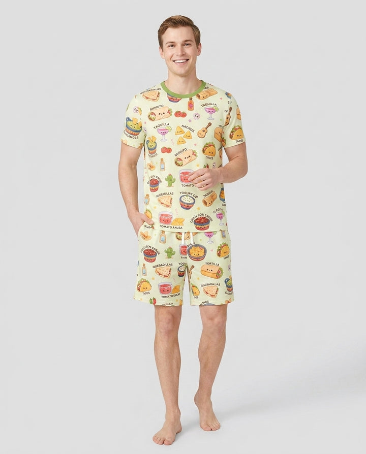 Kawaii Mexican Food Bamboo Men Short Sleeve Short Pajama Set