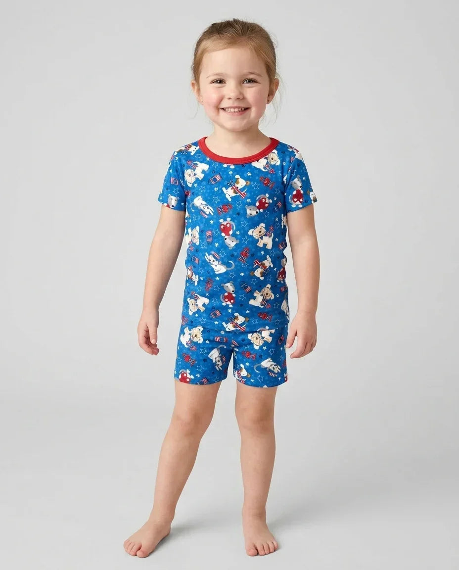Red, White & Woof Family Matching Bamboo Two Piece Short Sleeve Shorts Pajama Set