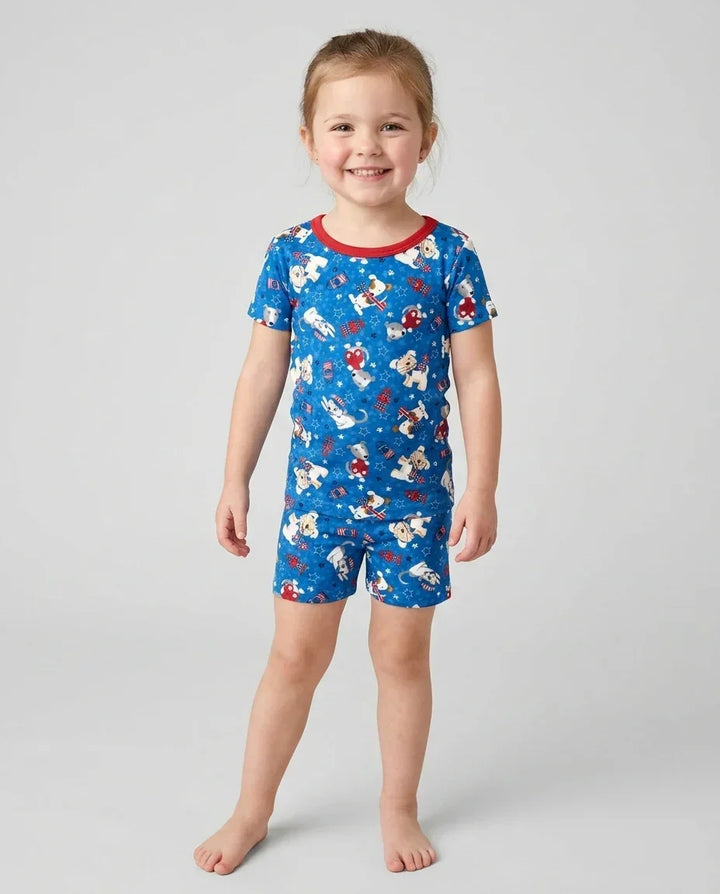 Red, White & Woof Family Matching Bamboo Two Piece Short Sleeve Shorts Pajama Set