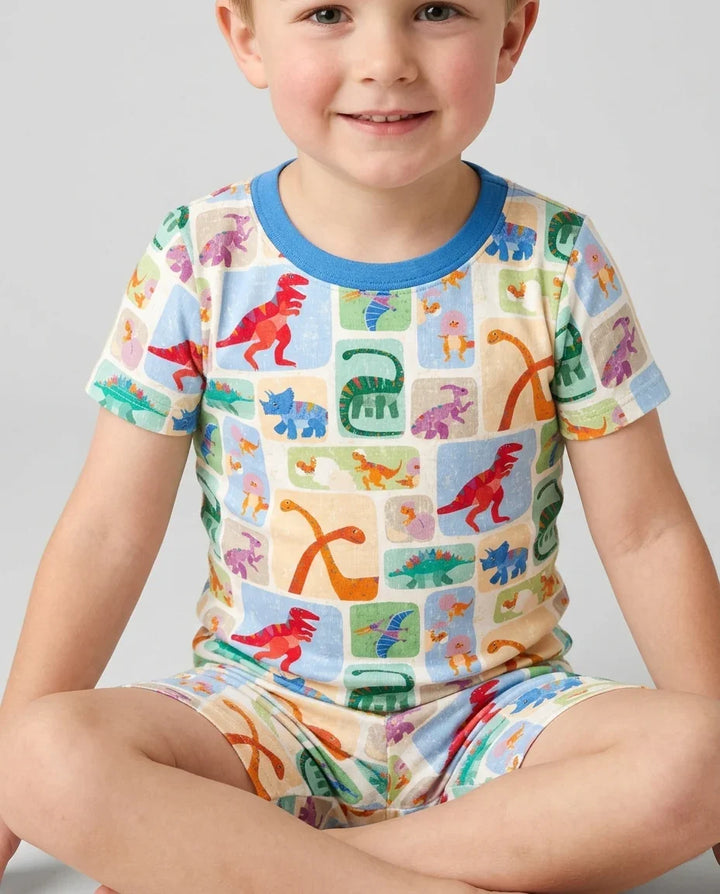 Rainbow Dino Friends Family Matching Bamboo Two Piece Short Sleeve Shorts Pajama Set