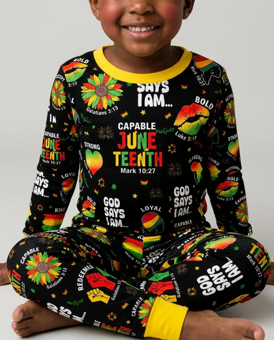 God Says I Am Juneteenth Blessings Bamboo Two Piece Long Sleeve Pajama Set