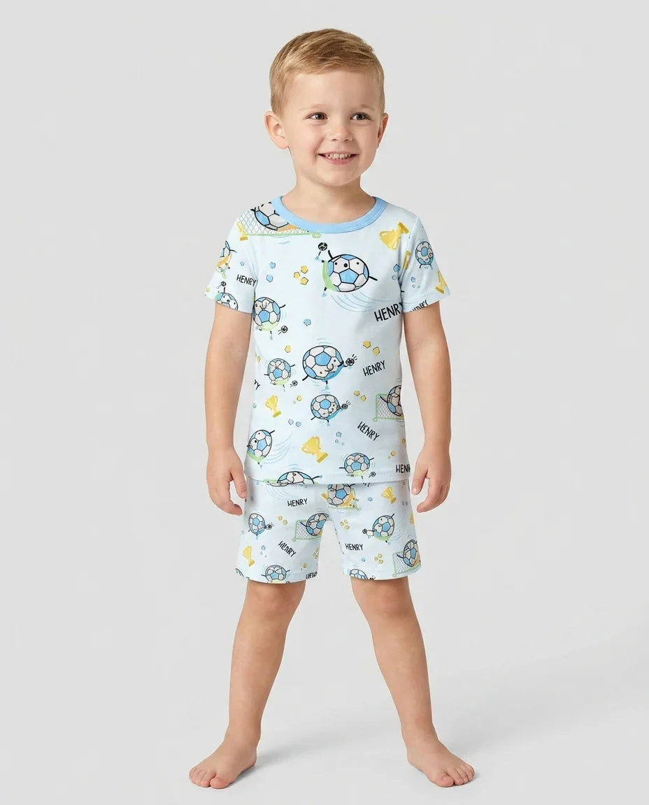 Custom Name Soccer Dad Team Matching Bamboo Two Piece Short Sleeve Shorts Pajama Set