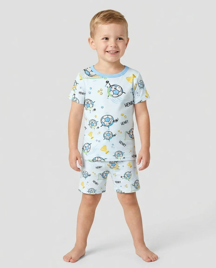 Custom Name Soccer Dad Team Matching Bamboo Two Piece Short Sleeve Shorts Pajama Set