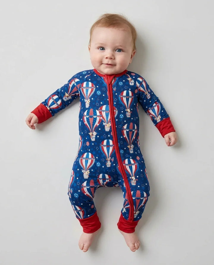 Patriotic Pups in Hot Air Balloons Family Matching Bamboo Convertible Zippy