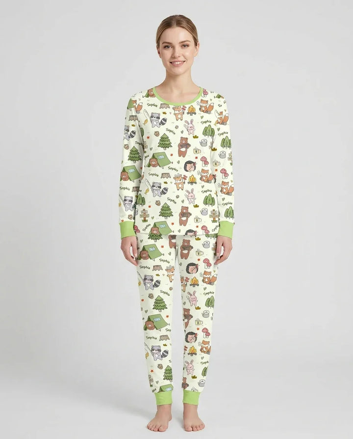 Custom Name Little Camp Buddies Bamboo Women Pajama Set