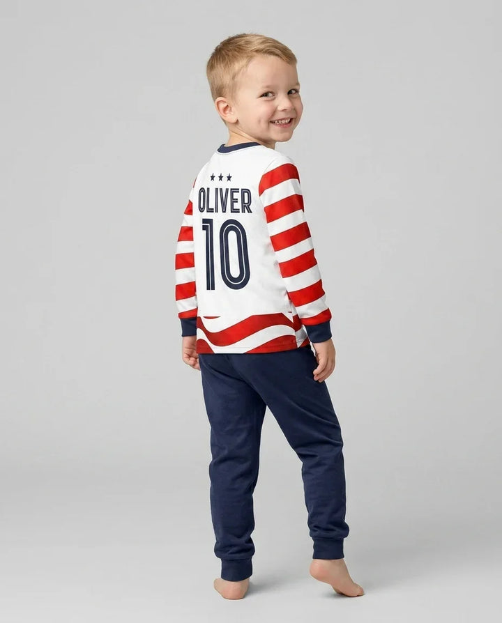 Custom Name USA Spirit Bamboo Two Piece Long Sleeve Pajama Set
