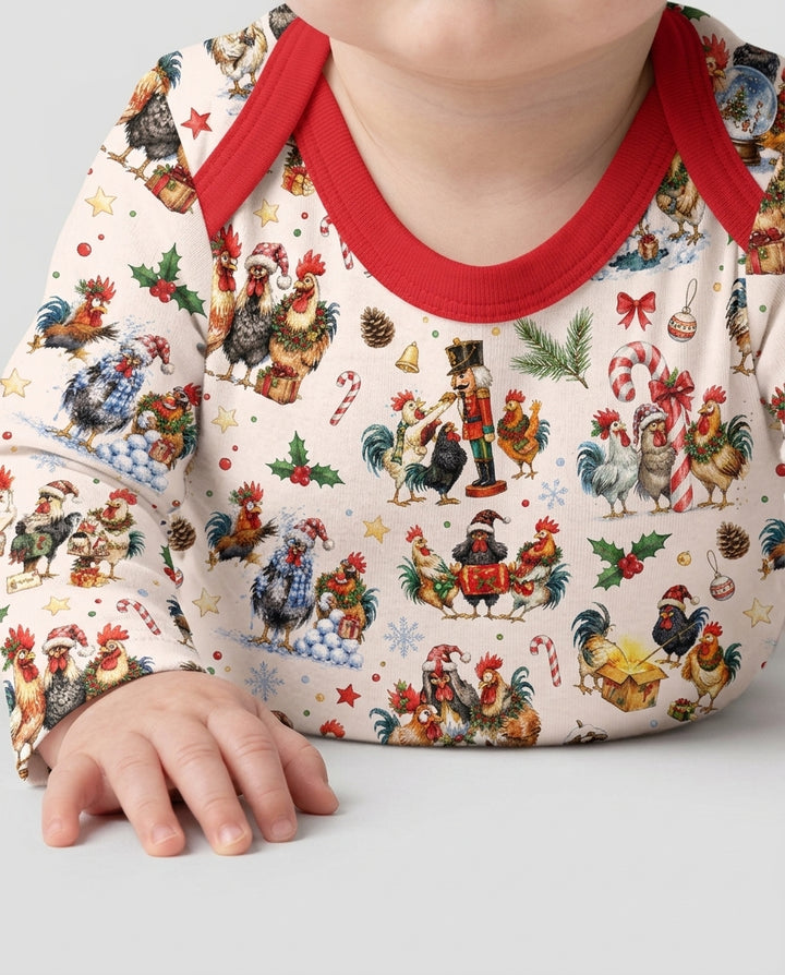 Funny Roosters On Christmas Bamboo Bodysuit