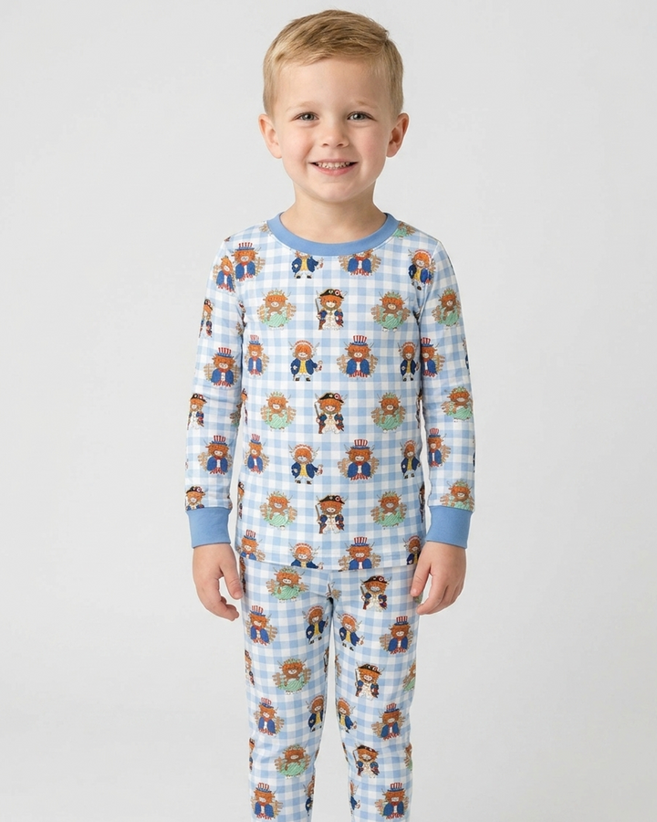 Patriotic 4th of July Highland Cow Bamboo Two Piece Long Sleeve Pajama Set