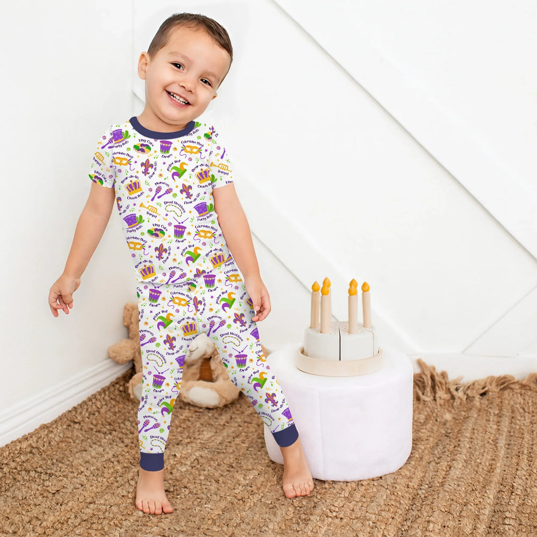 Mardi Gras Family Matching Bamboo Two Piece Short Sleeve Pajama Set