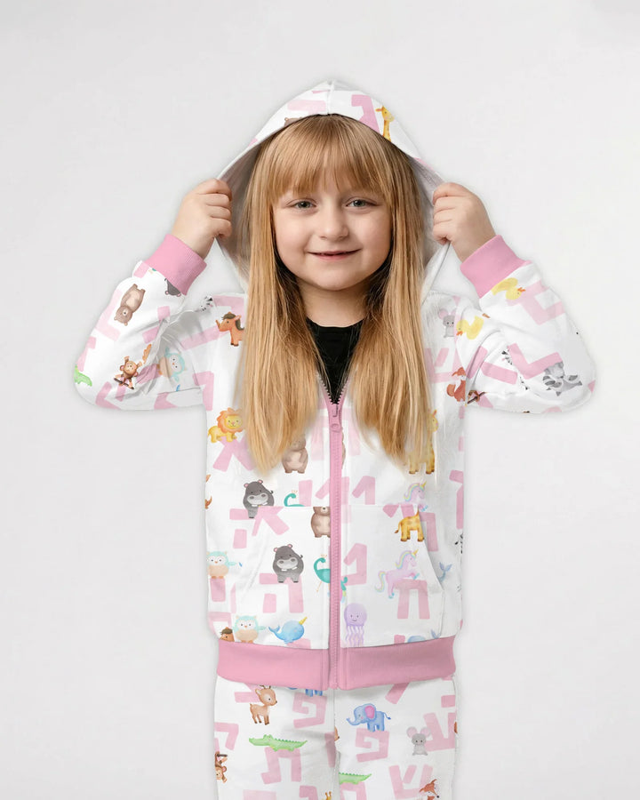 Hebrew Animal Alphabet Bamboo Zip Hoodie
