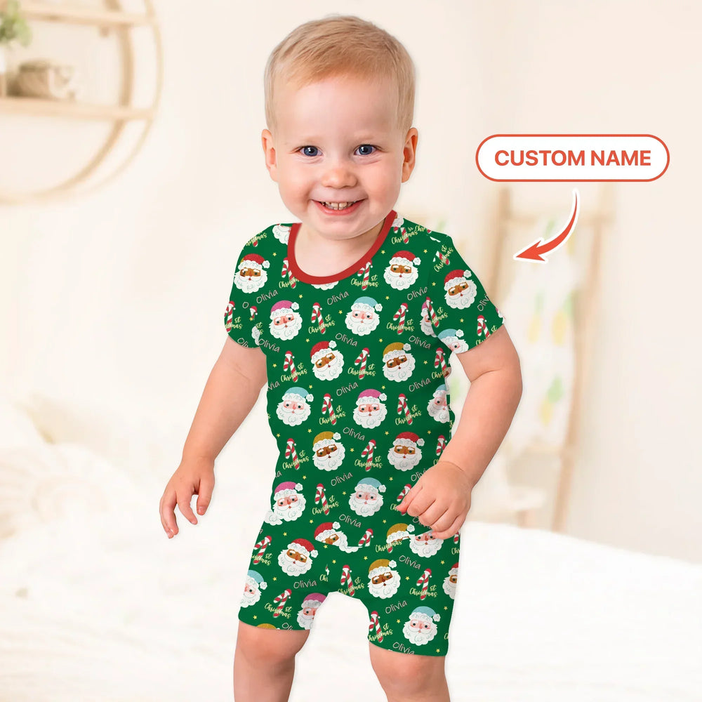 Personalized 1st Christmas Two Piece Short Sleeve Shorts Pajama Set , Personalized 1st Christmas Two Piece Short Sleeve Shorts Pajama Set - 12-18M