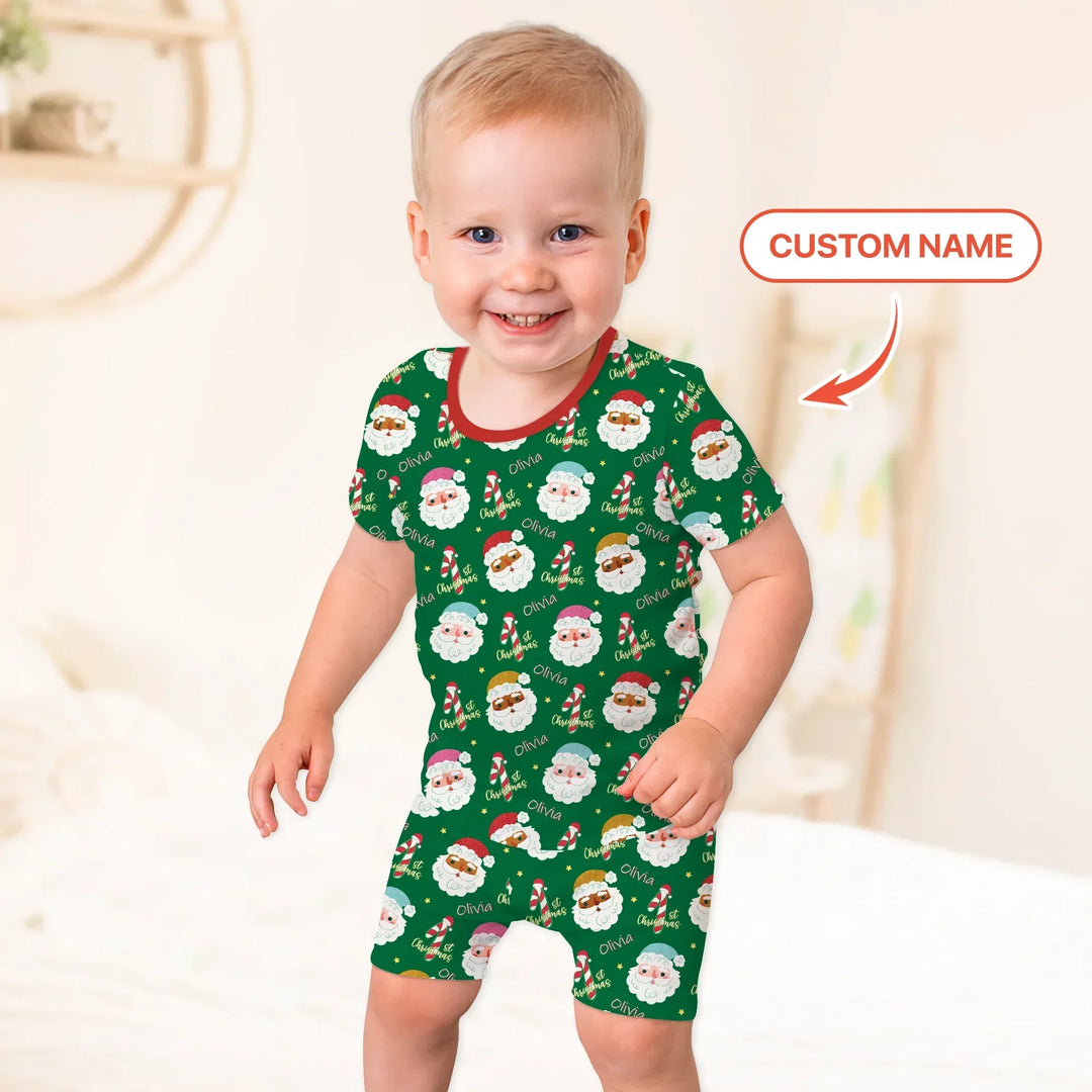 Personalized 1st Christmas Two Piece Short Sleeve Shorts Pajama Set , Personalized 1st Christmas Two Piece Short Sleeve Shorts Pajama Set - 12-18M