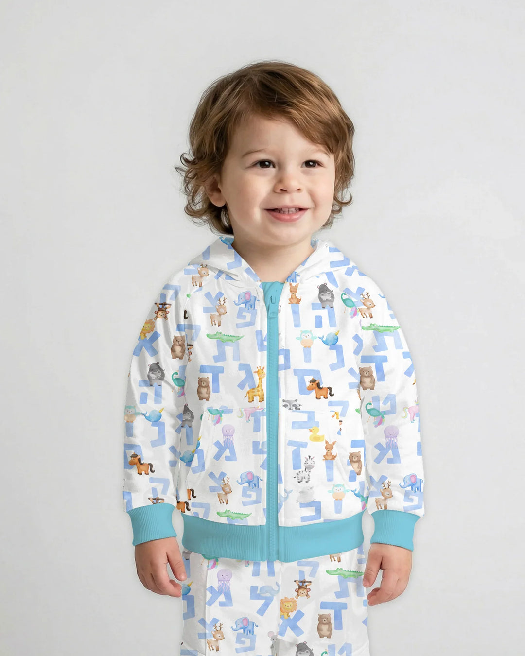 Hebrew Animal Alphabet Bamboo Zip Hoodie