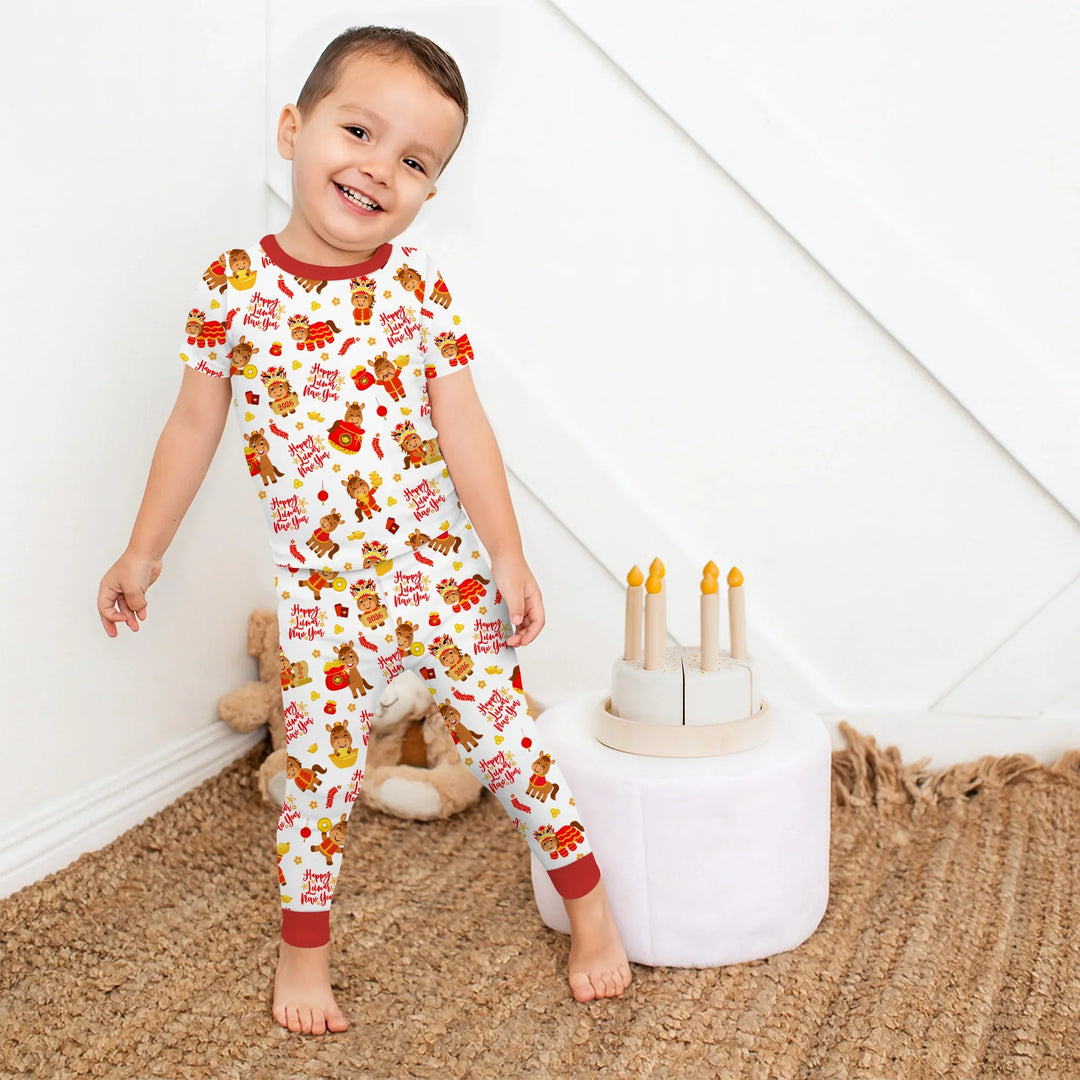 Year of the Horse Bamboo Two Piece Short Sleeve Pajama Set