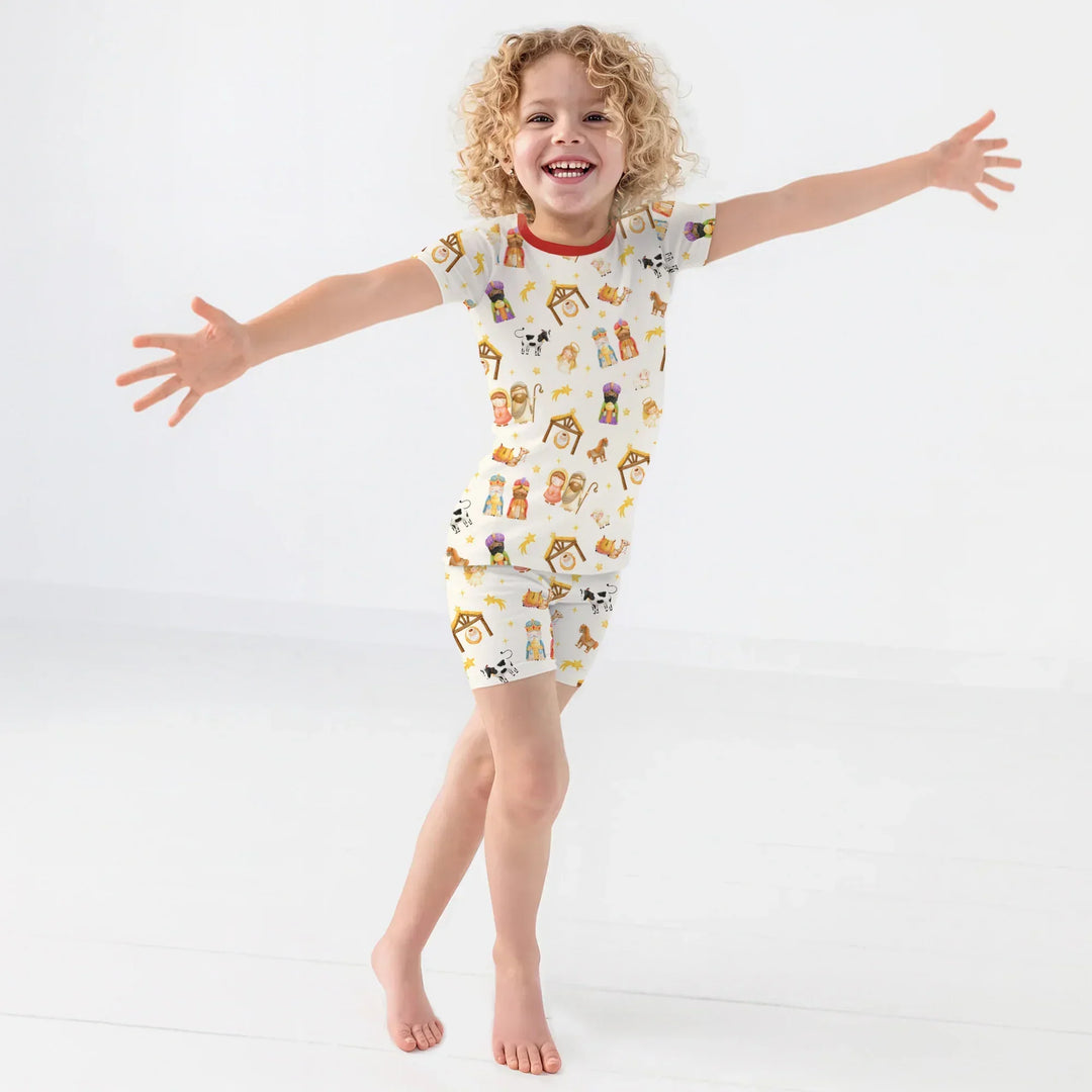 Away In A Manger Bamboo Two Piece Short Sleeve Shorts Pajama Set