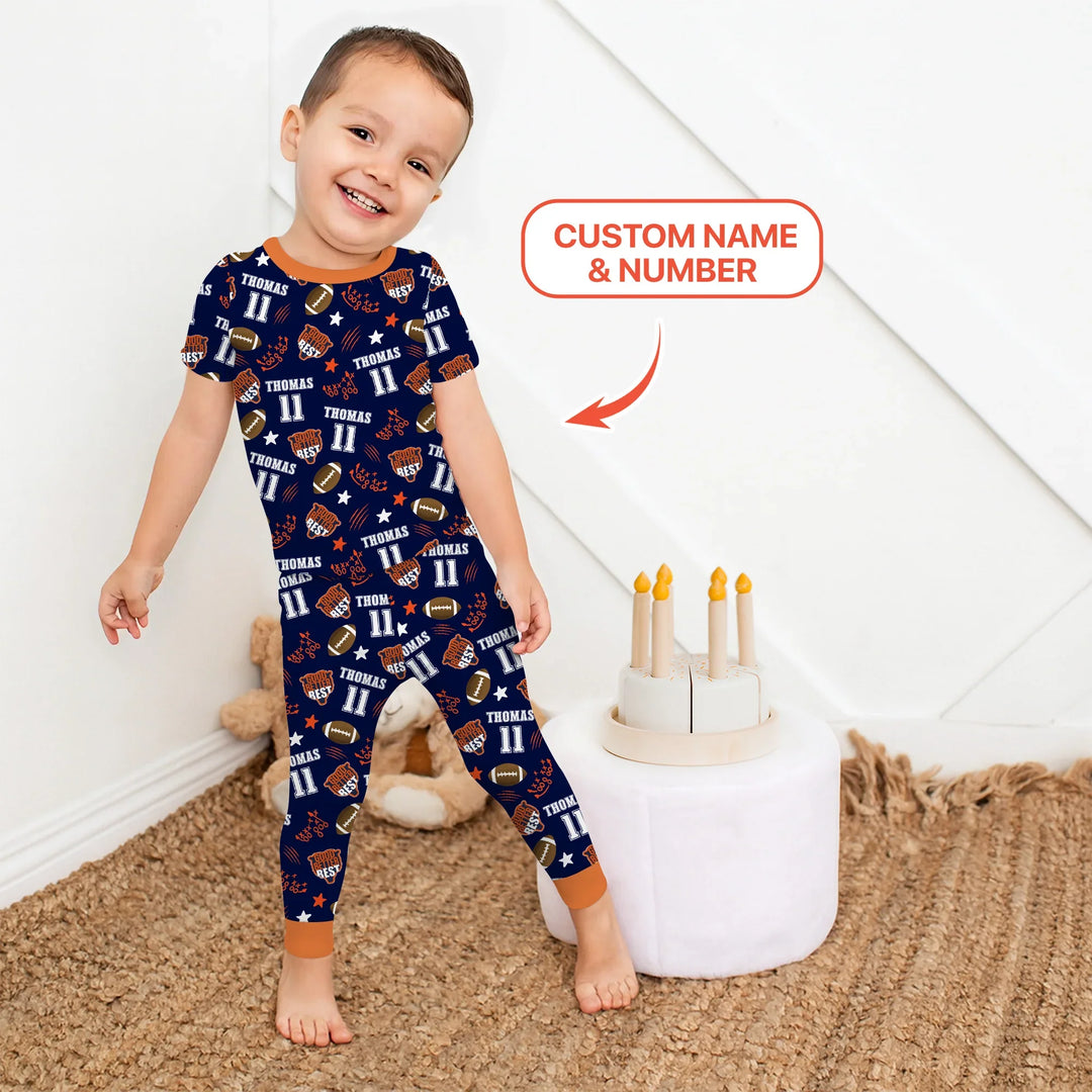 Custom Name Football Good Better Best Bamboo Two Piece Short Sleeve Pajama Set