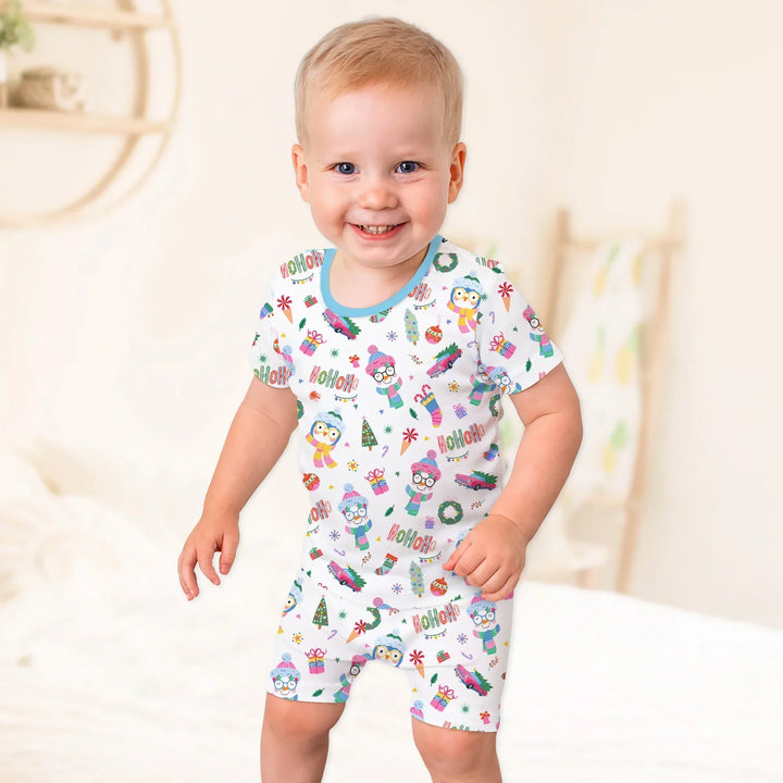 Bright Christmas Bamboo Two Piece Short Sleeve Shorts Pajama Set