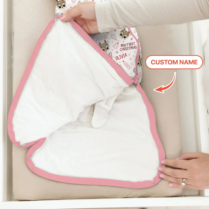 Custom Name Cute Reindeer My First Christmas Bamboo Sleep Bag