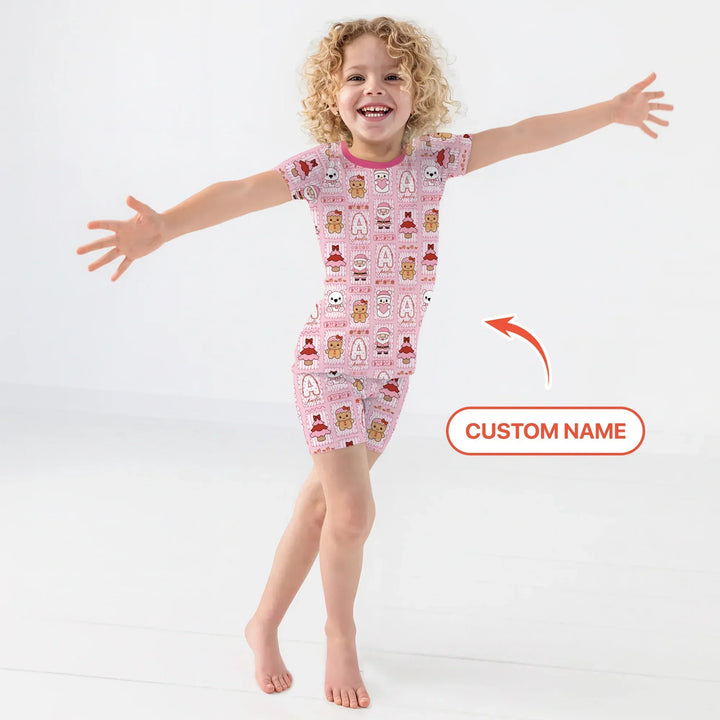 Custom Name Winter Wonderland Bamboo Two Piece Short Sleeve Shorts Pajama Set