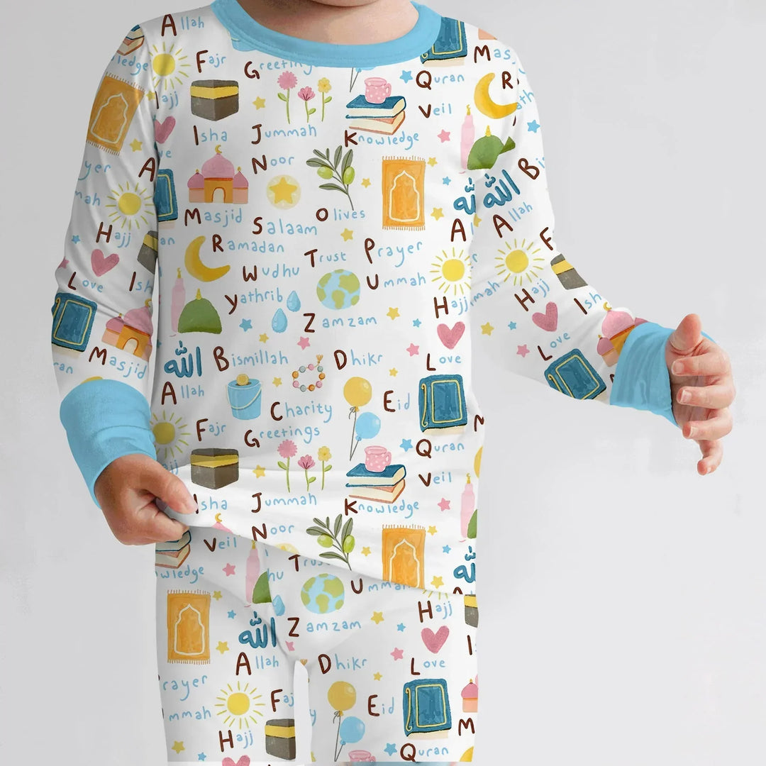 Islamic Alphabet Bamboo Two Piece Long Sleeve Pajama Set