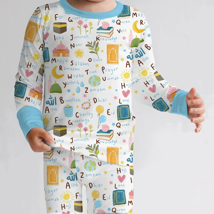 Islamic Alphabet Bamboo Two Piece Long Sleeve Pajama Set