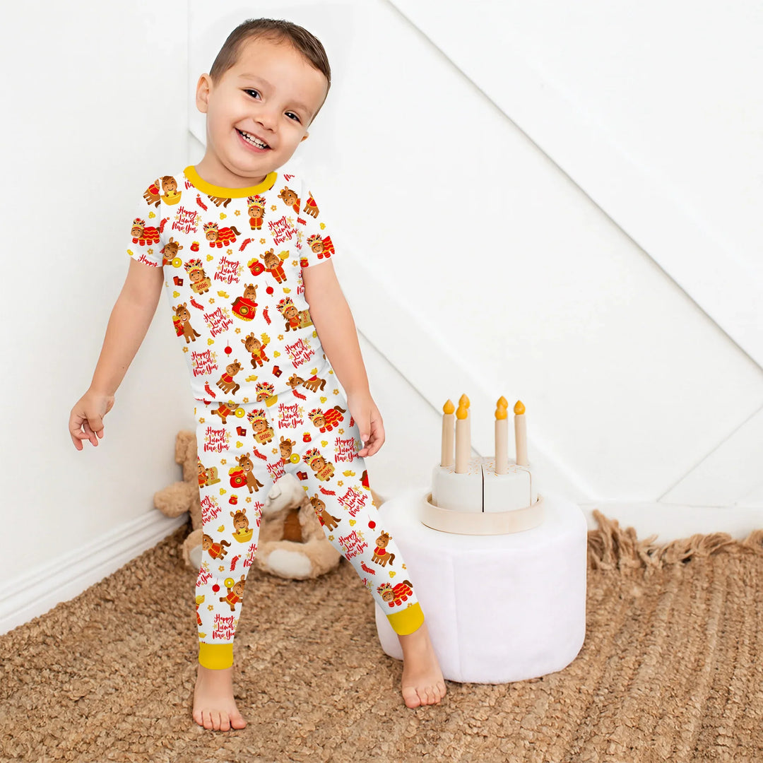 Year of the Horse Bamboo Two Piece Short Sleeve Pajama Set
