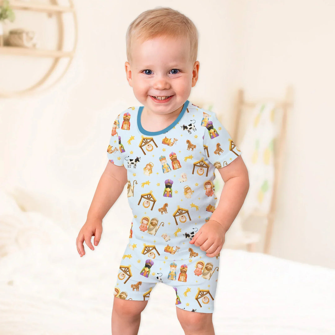 Away In A Manger Bamboo Two Piece Short Sleeve Shorts Pajama Set