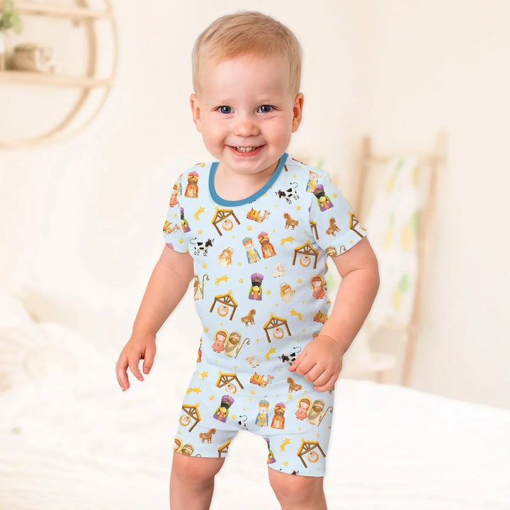 Away In A Manger Bamboo Two Piece Short Sleeve Shorts Pajama Set