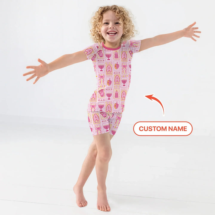 Custom Name Hanukkah Wonderland Bamboo Two Piece Short Sleeve Shorts Pajama Set