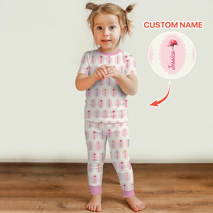God Says I Am Birthmonth Flowers Custom Name Bamboo Two Piece Short Sleeve Pajama Set
