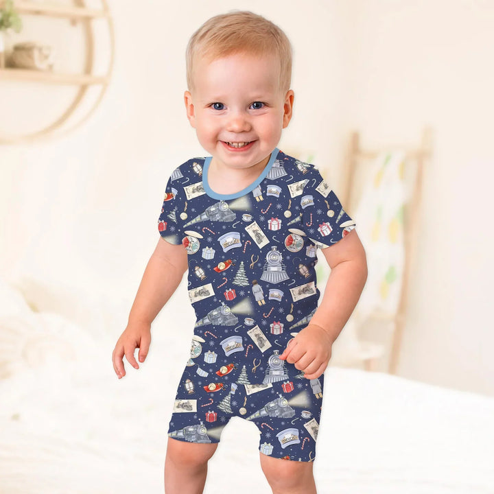 Christmas Train Bamboo Two Piece Short Sleeve Shorts Pajama Set