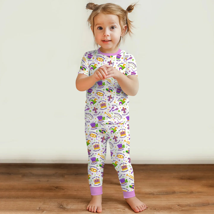 Mardi Gras Family Matching Bamboo Two Piece Short Sleeve Pajama Set