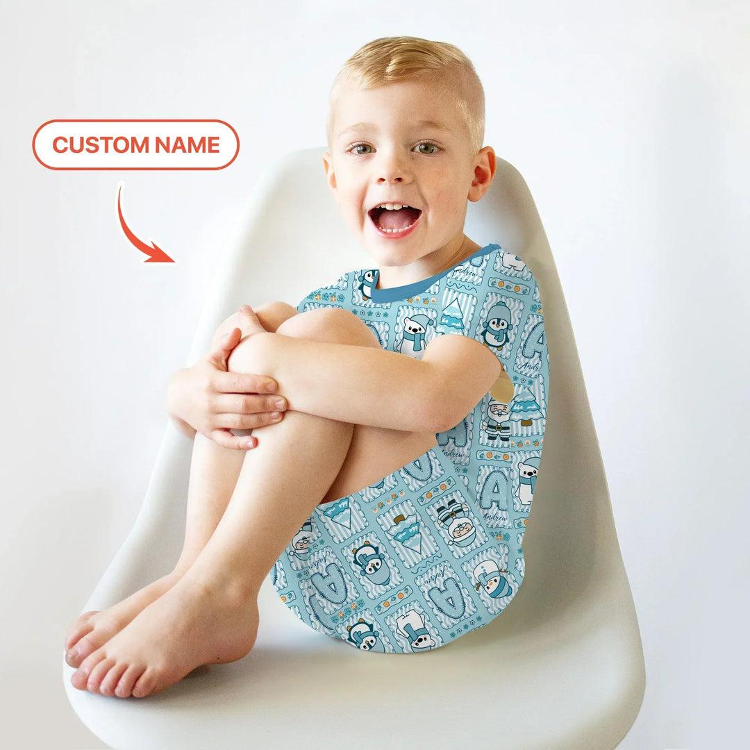 Custom Name Winter Wonderland Bamboo Two Piece Short Sleeve Shorts Pajama Set