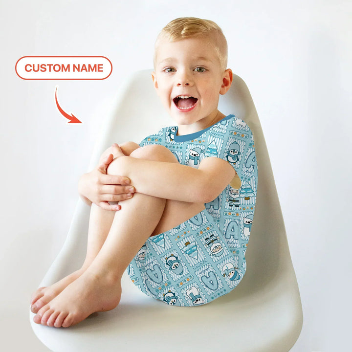 Custom Name Winter Wonderland Bamboo Two Piece Short Sleeve Shorts Pajama Set