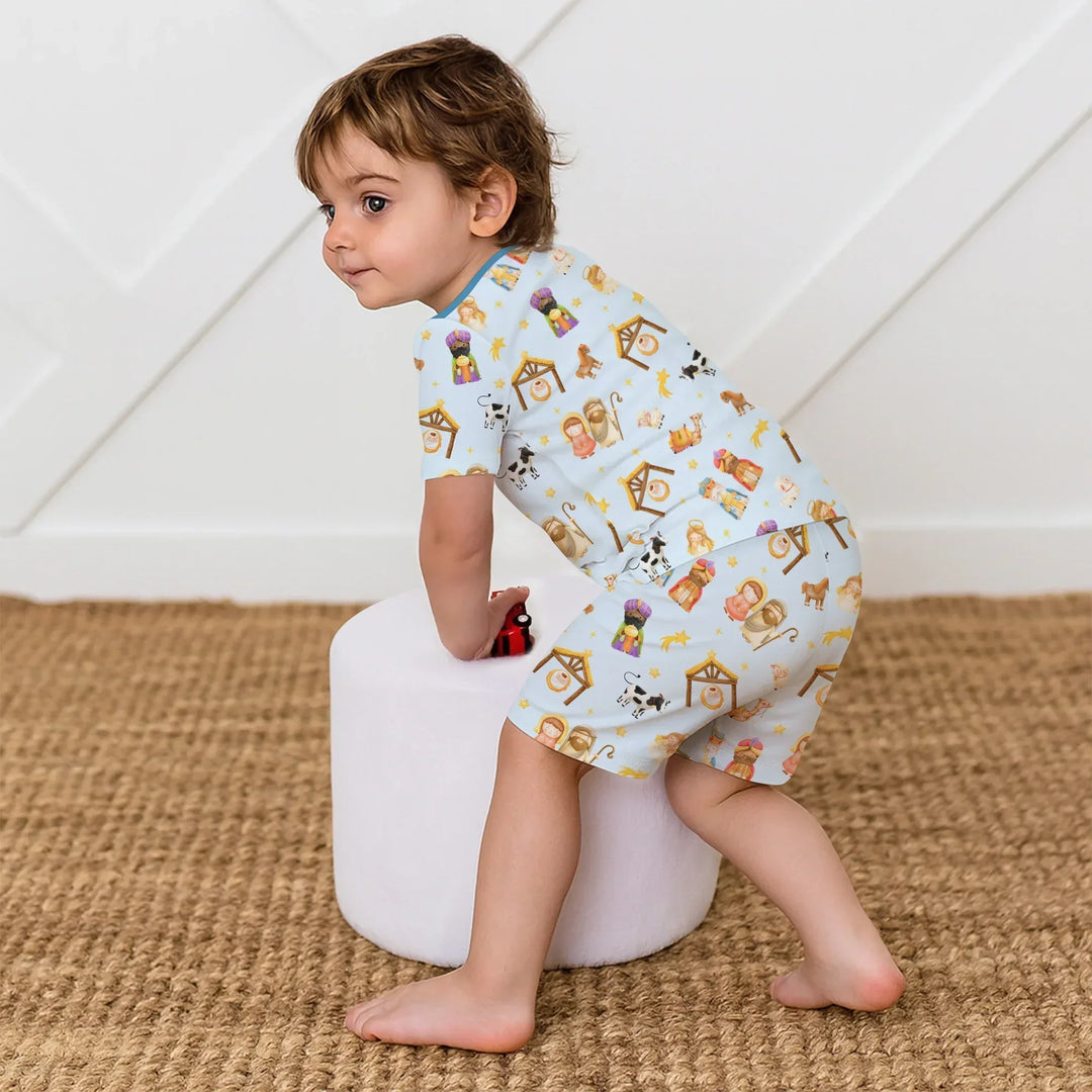Away In A Manger Bamboo Two Piece Short Sleeve Shorts Pajama Set
