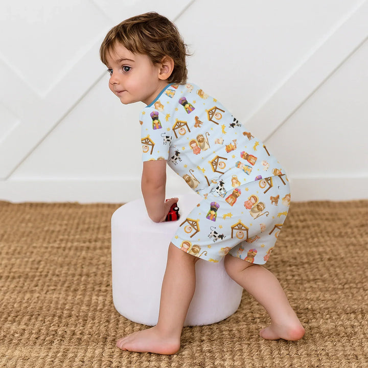 Away In A Manger Bamboo Two Piece Short Sleeve Shorts Pajama Set