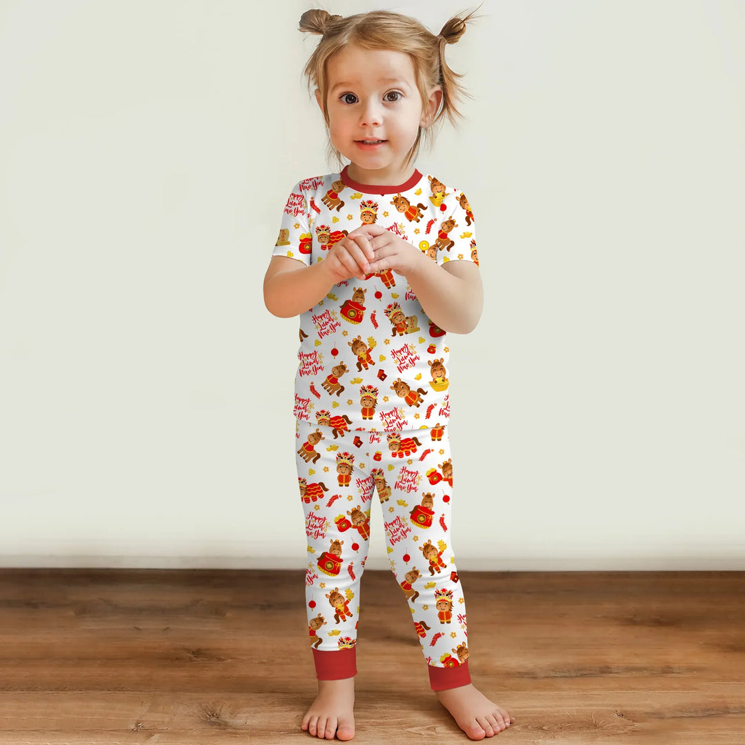 Year of the Horse Bamboo Two Piece Short Sleeve Pajama Set