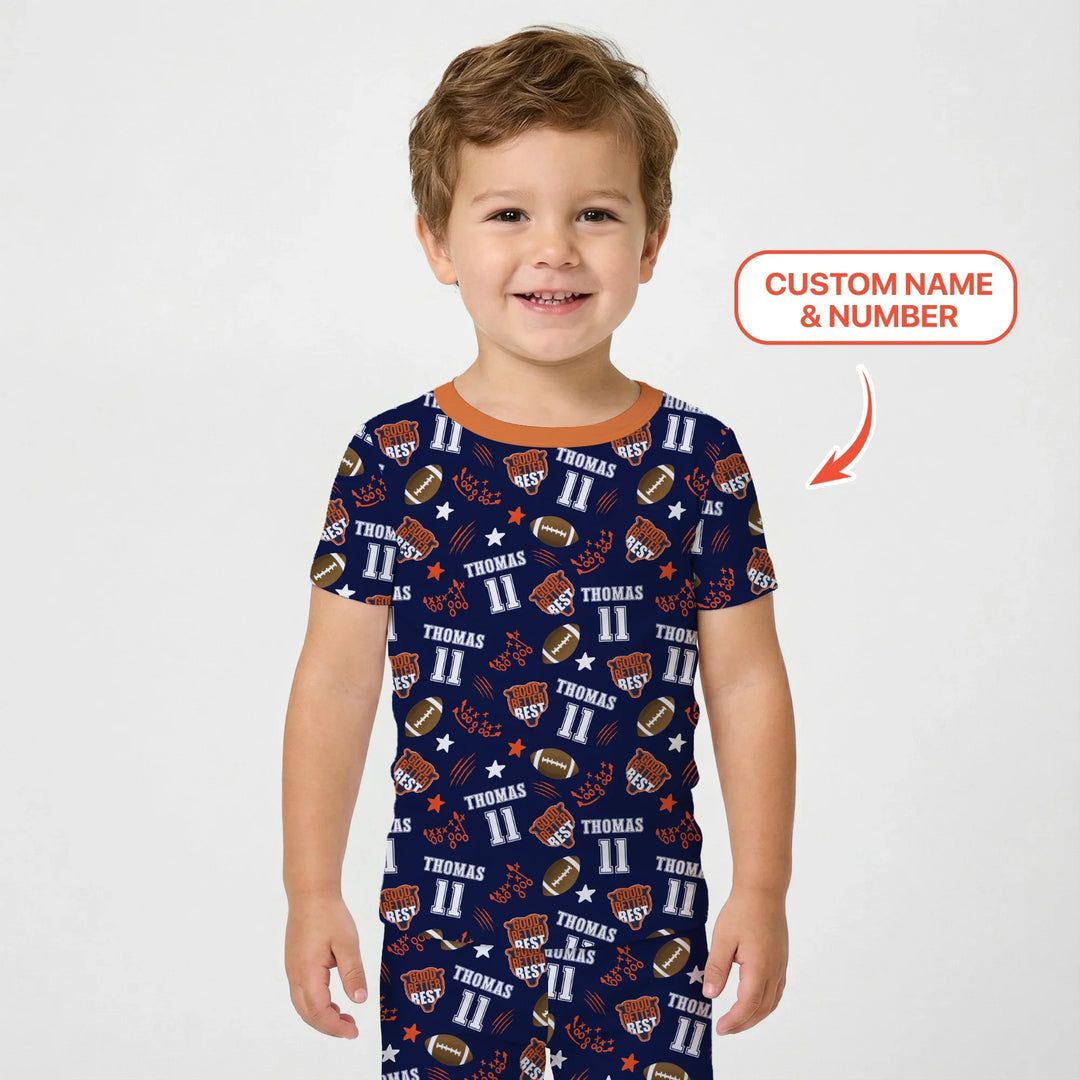 Custom Name Football Good Better Best Bamboo Two Piece Short Sleeve Pajama Set