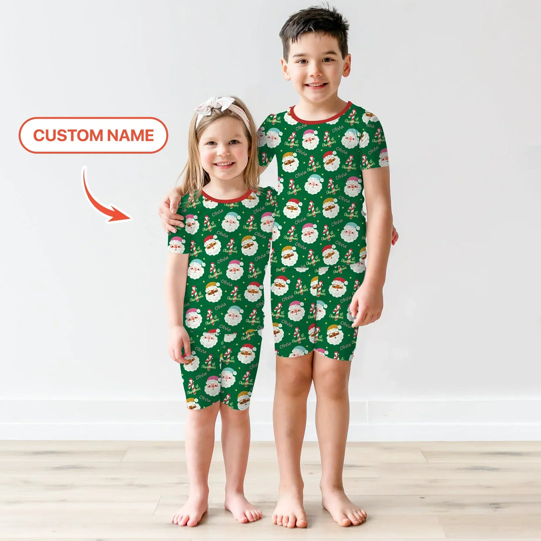 Personalized 1st Christmas Two Piece Short Sleeve Shorts Pajama Set , Personalized 1st Christmas Two Piece Short Sleeve Shorts Pajama Set - 12-18M